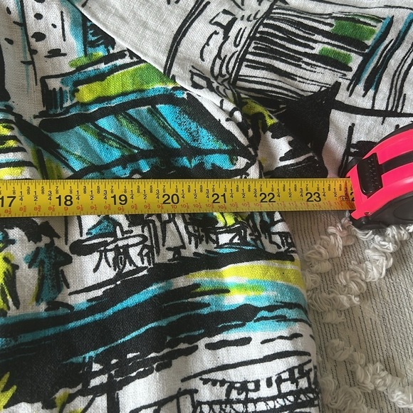 100% Linen LANTANA CASUALS Artsy Abstract Print Button Down | L - Picture 7 of 9